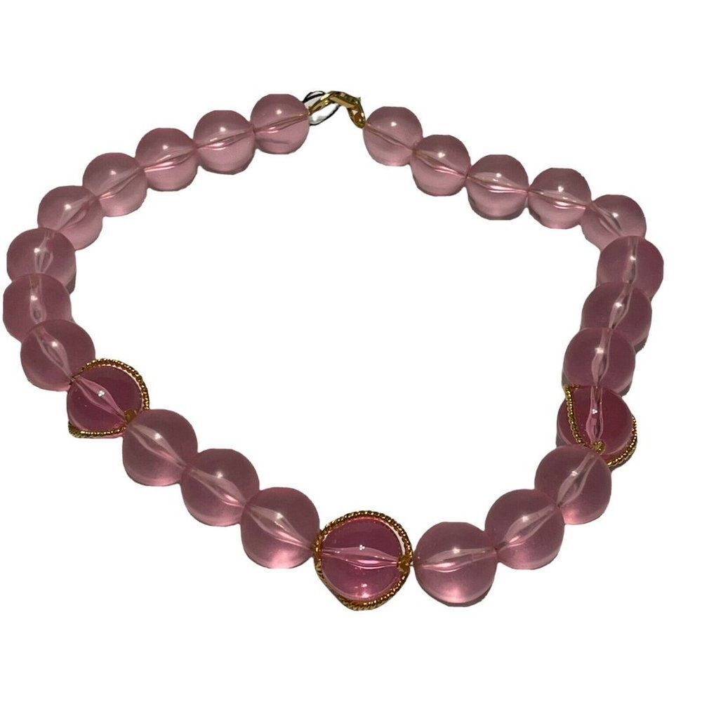 Vintage NWOT Napier Pink Lucite Orb Ball Necklace 21” 1992 Miami Book 90s